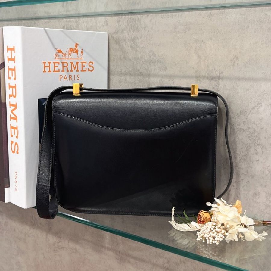 Hermes 愛馬仕 黑金全皮24公分康康包-1
