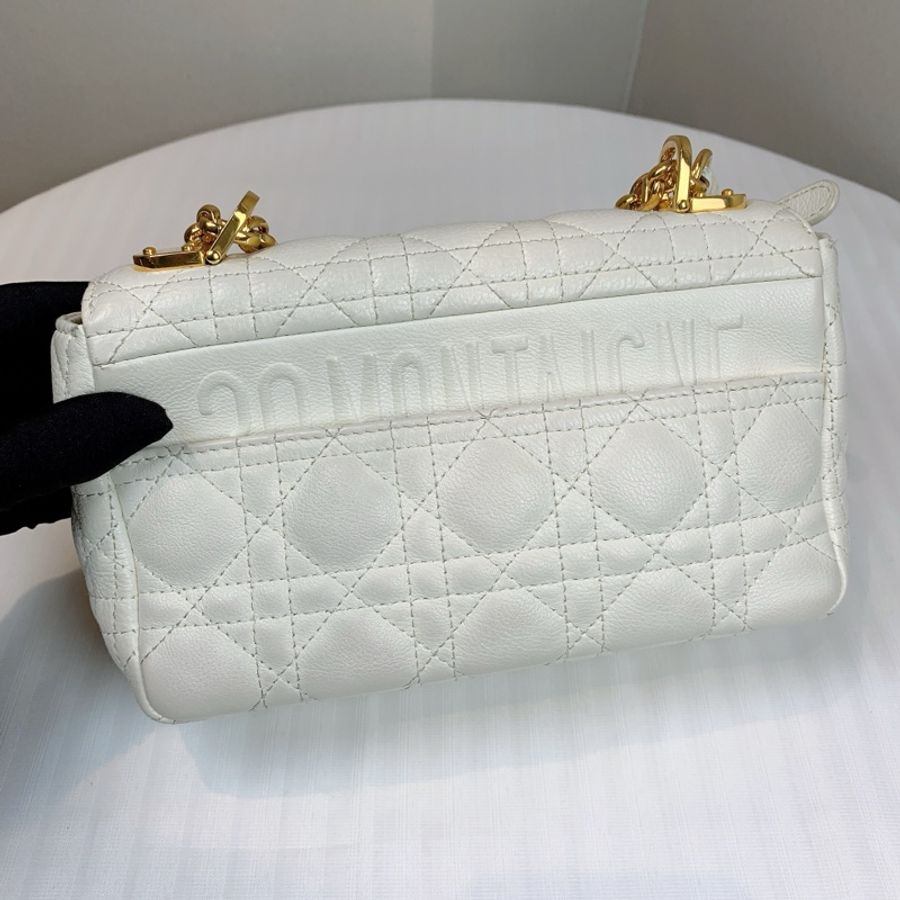 迪奧/Dior Caro 象牙色柔軟牛皮革藤格紋單肩斜背包 簡約大氣的經典款 20x7x12cm-2