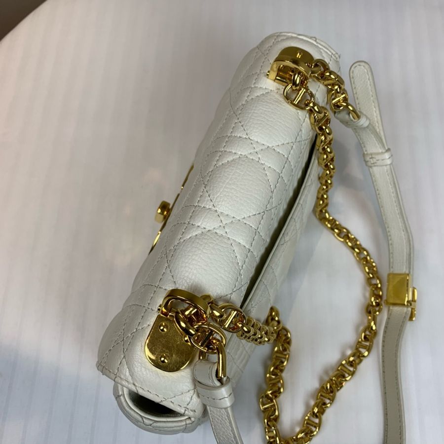 迪奧/Dior Caro 象牙色柔軟牛皮革藤格紋單肩斜背包 簡約大氣的經典款 20x7x12cm-3