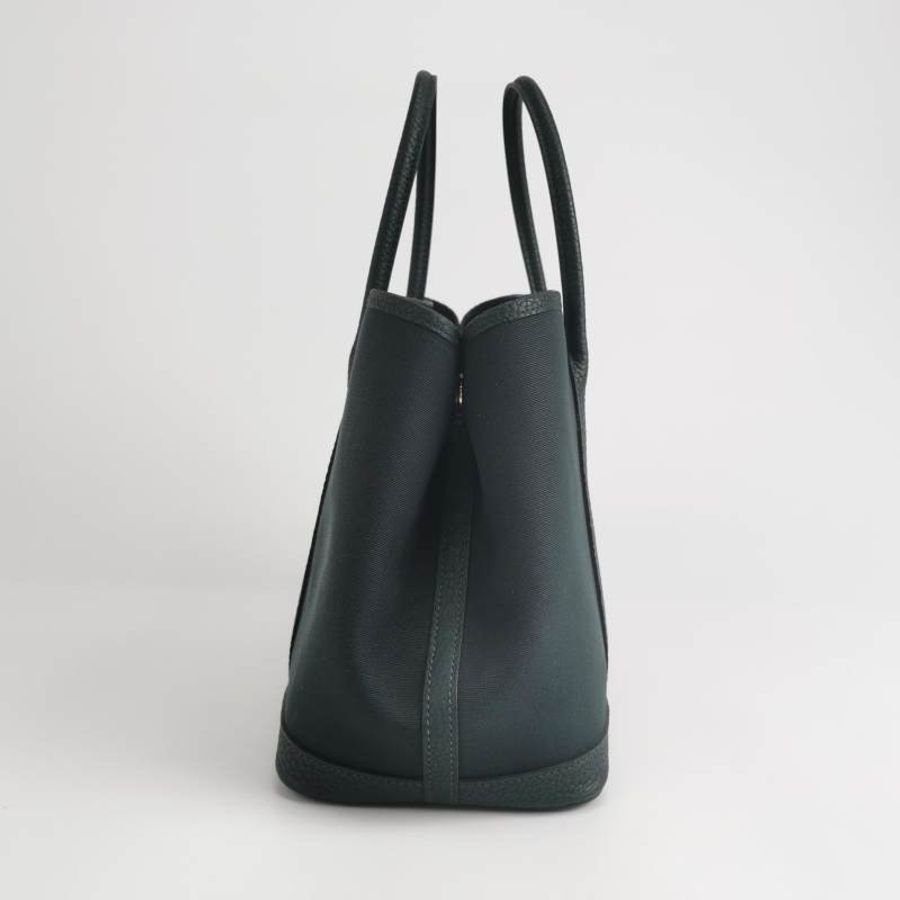 Hermes Garden Party花園包30按扣手提包Negonda牛皮帆布銀扣6O松柏綠Z刻-3