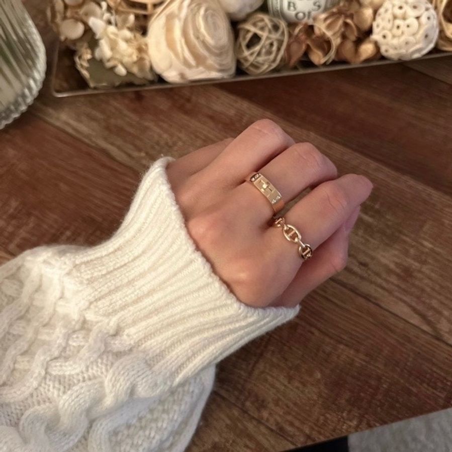 愛馬仕hermes 18k玫瑰金豬鼻子戒指 50碼-7