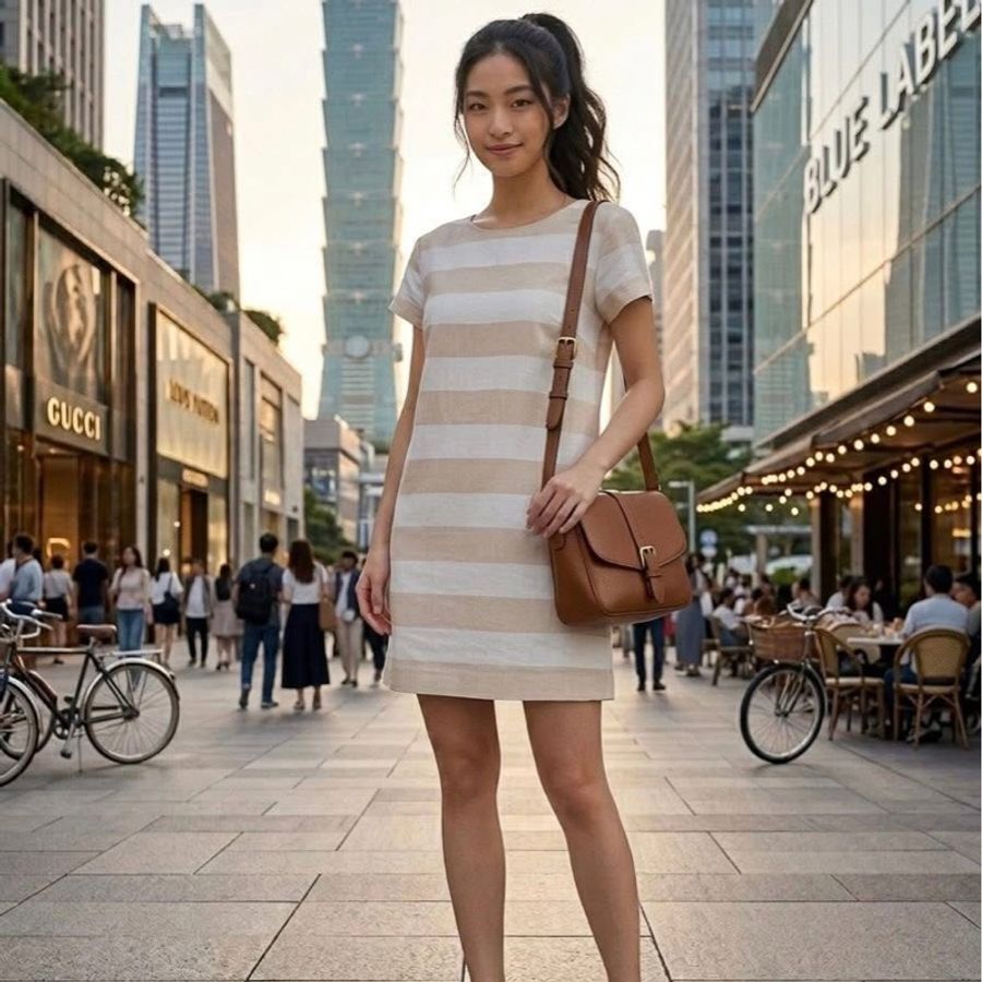 BURBERRY 倫敦 橫條拉鏈格紋洋裝-0