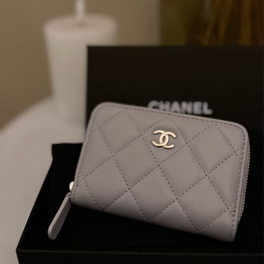 Chanel 經典藍灰拉鏈卡夾零錢包-0