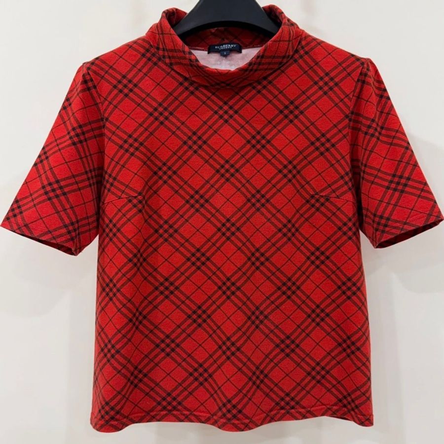 BURBERRY 倫敦 翻領紅格紋彈性上衣-2