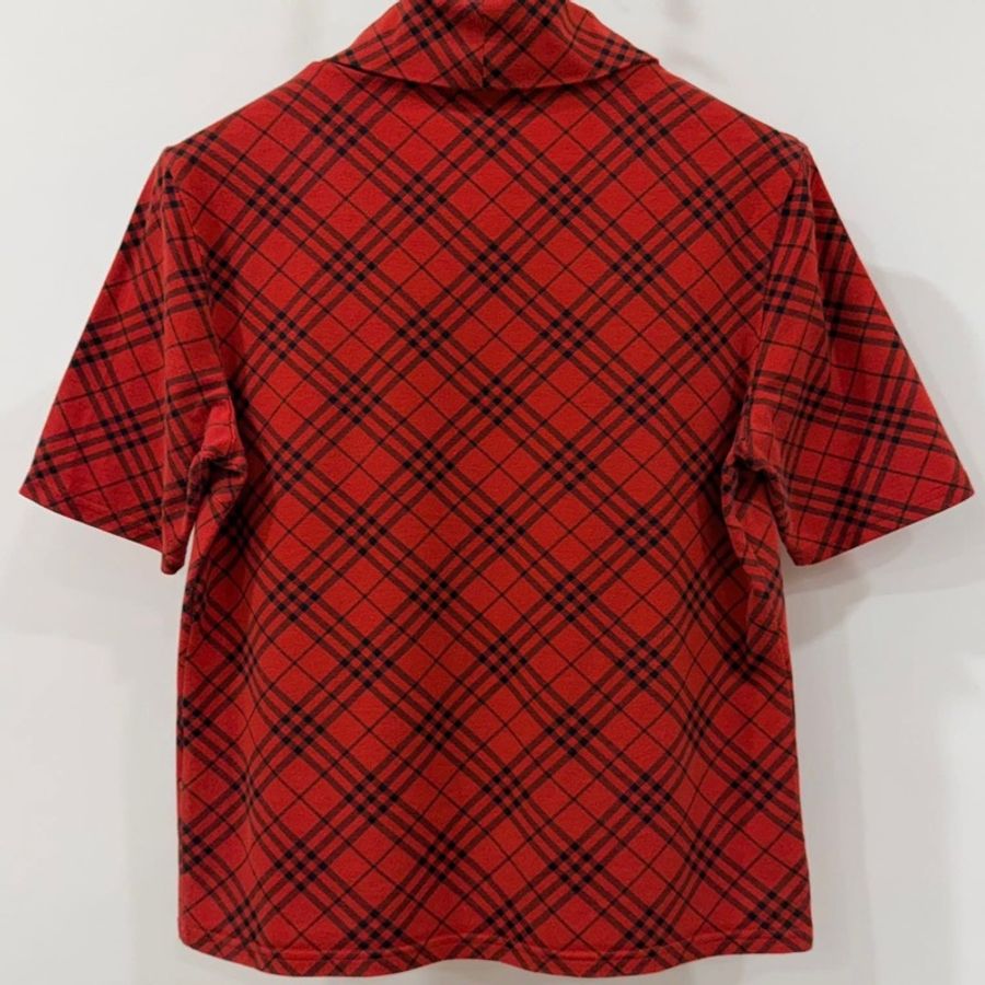 BURBERRY 倫敦 翻領紅格紋彈性上衣-3