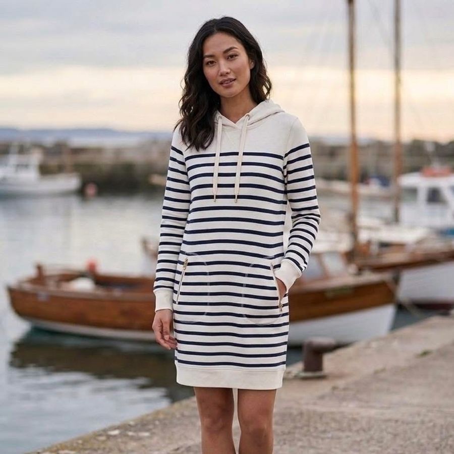 BURBERRY 連帽抽繩橫條拉鏈洋裝-0