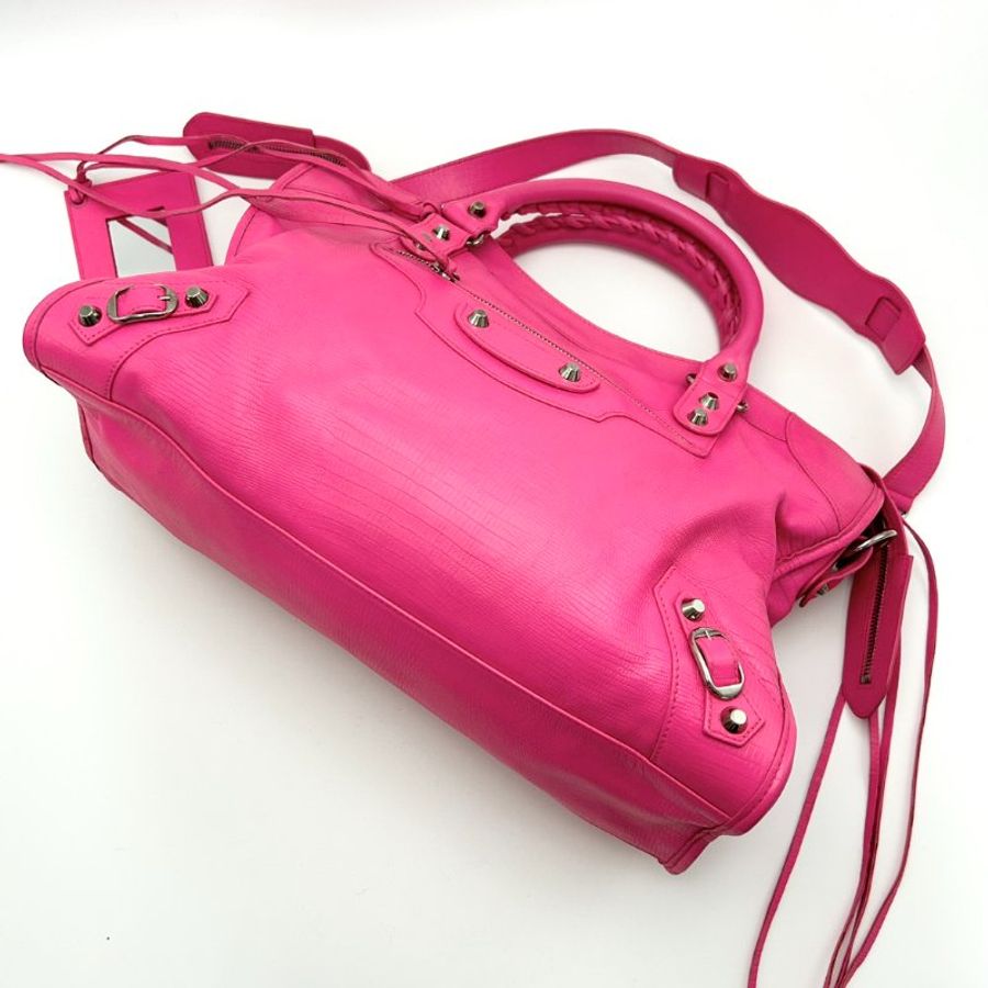 BALENCIAGA 粉銀大號 手提肩背機車包 38*25*14 98新配件鏡子-3