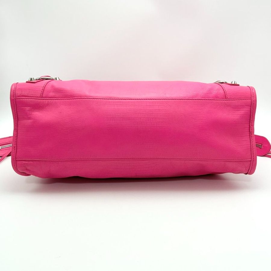 BALENCIAGA 粉銀大號 手提肩背機車包 38*25*14 98新配件鏡子-5