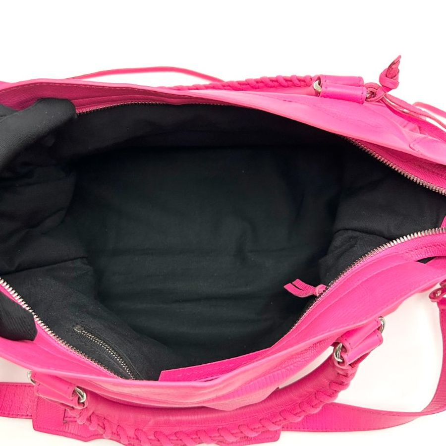 BALENCIAGA 粉銀大號 手提肩背機車包 38*25*14 98新配件鏡子-6