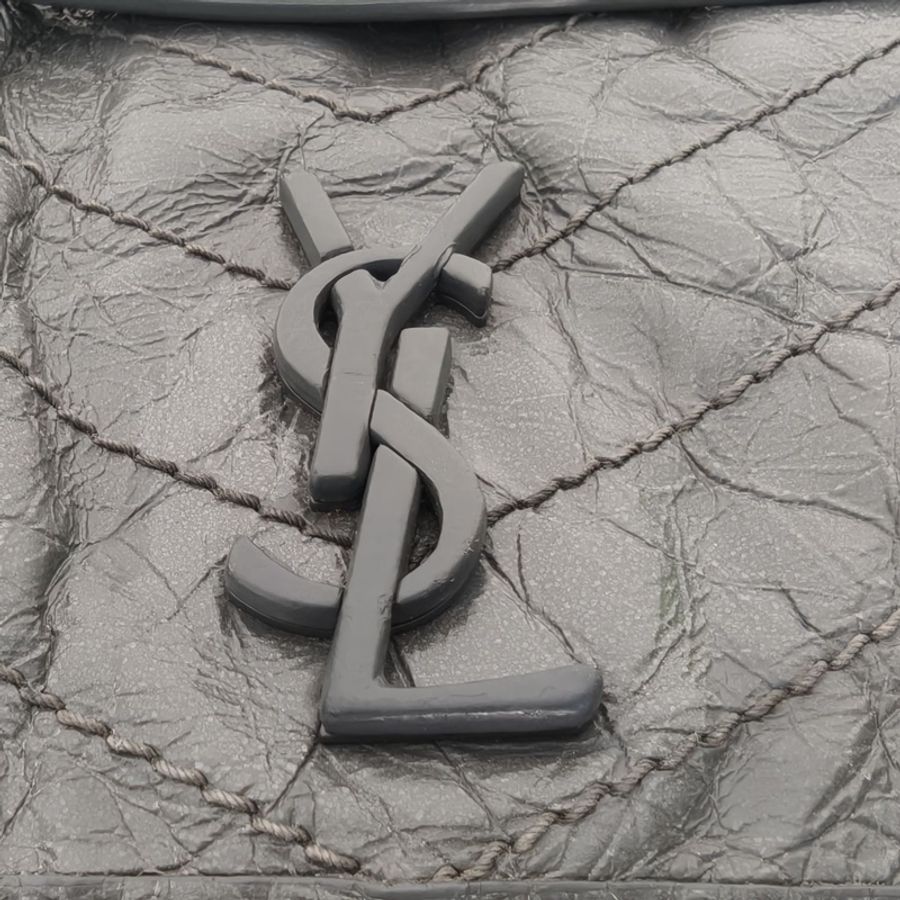 SAINT LAURENT NikiMini21灰色牛皮銀扣-4