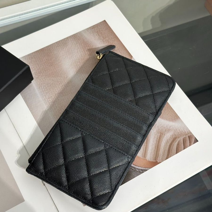 CHANEL 粒面牛皮卡包拉鍊長夾 - 黑金30開-3