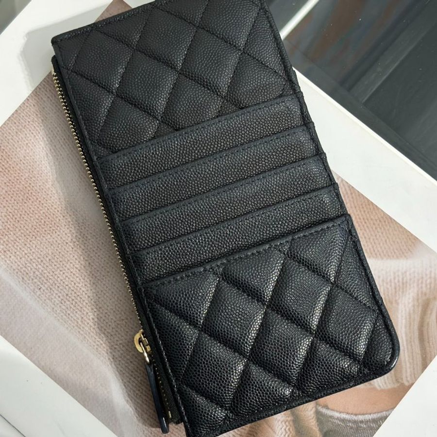 CHANEL 粒面牛皮卡包拉鍊長夾 - 黑金30開-7