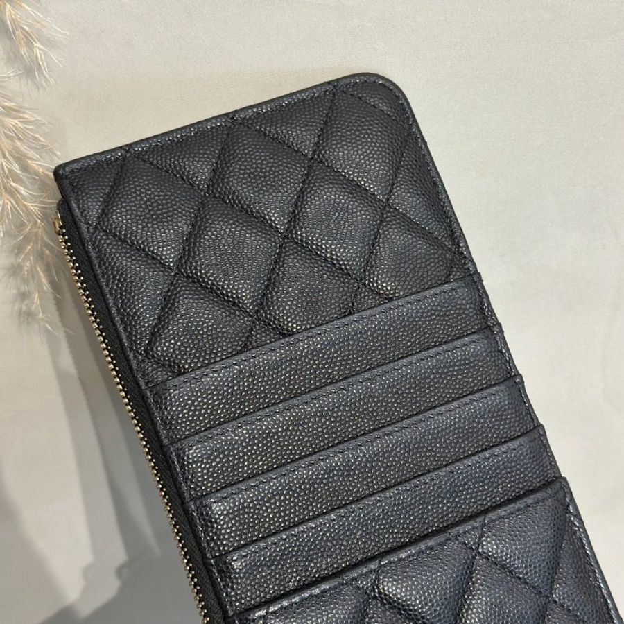 CHANEL 粒面牛皮卡包拉鍊長夾 - 黑金30開-8