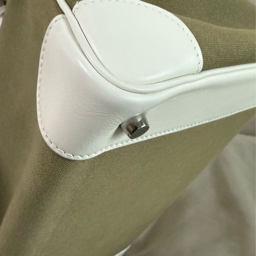 hermes 愛馬仕 框K birkin35 bk35 奶油白拼帆布 銀扣 手提鉑金包-3