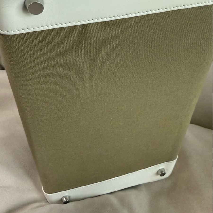 hermes 愛馬仕 框K birkin35 bk35 奶油白拼帆布 銀扣 手提鉑金包-5