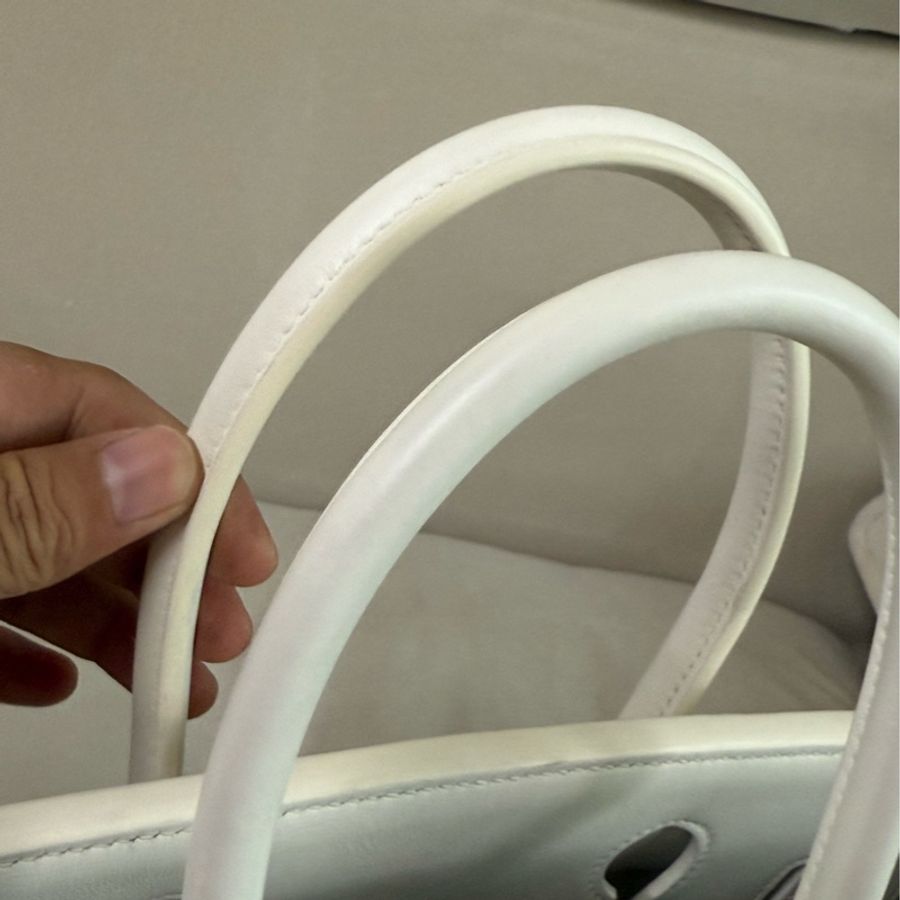 hermes 愛馬仕 框K birkin35 bk35 奶油白拼帆布 銀扣 手提鉑金包-8