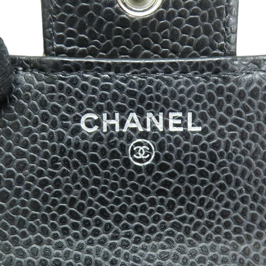 黑色 菱格紋 荔枝牛皮 三折短夾 銀釦【CHANEL 香奈兒】 AP0231-5