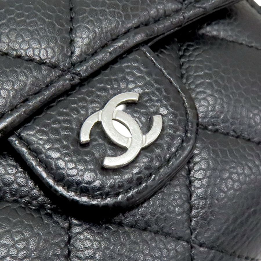 黑色 菱格紋 荔枝牛皮 三折短夾 銀釦【CHANEL 香奈兒】 AP0231-8