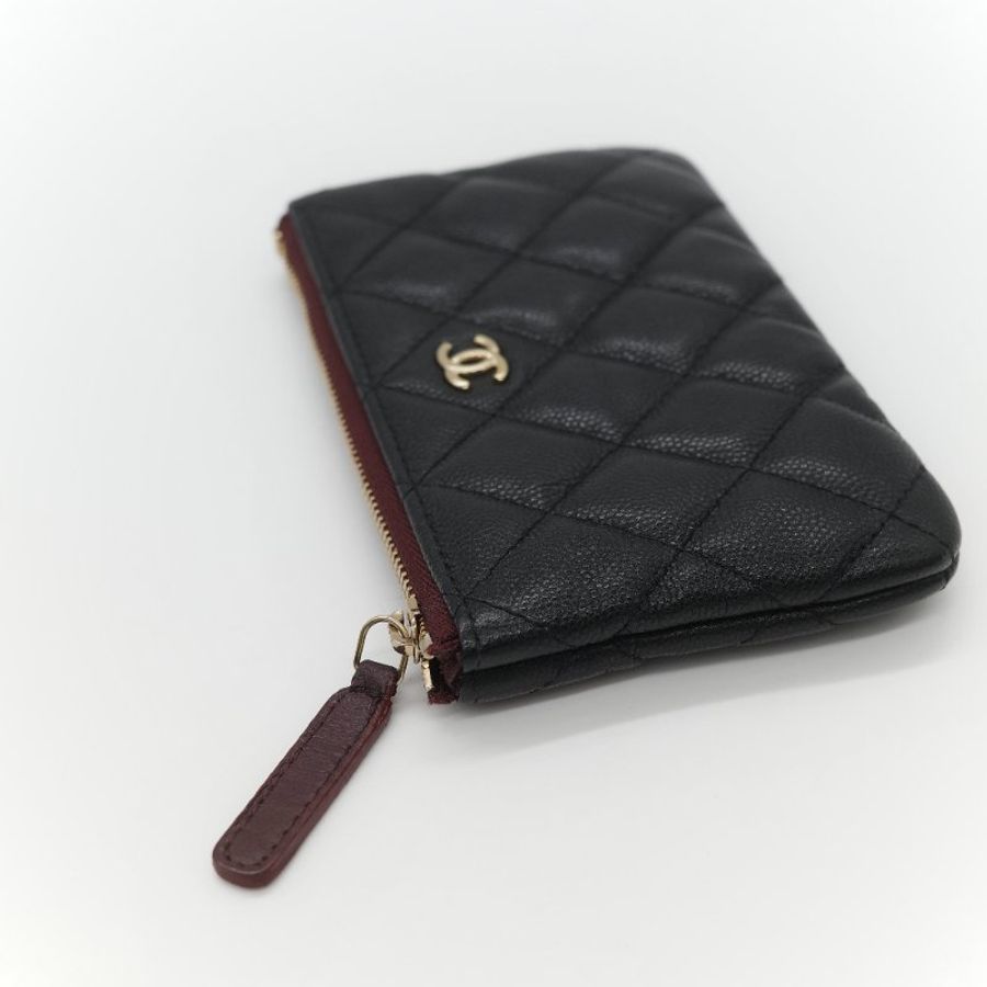 Chanel 香奈兒 一字黑色荔枝 拉鍊錢包-6