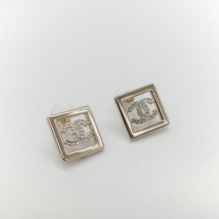 Chanel 香奈兒 CC 水鑽 正方形 耳釘 耳環-1