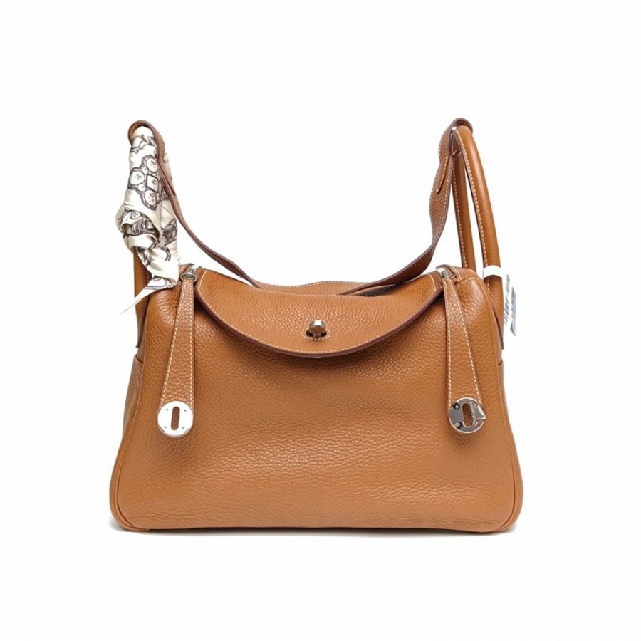 HERMES Lindy30金棕色TC皮T刻銀扣-0