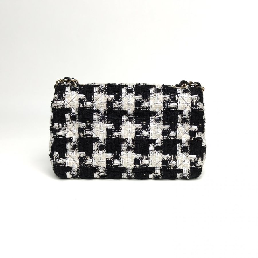 CHANEL CF口蓋包大Mini黑白毛呢29開金扣-2