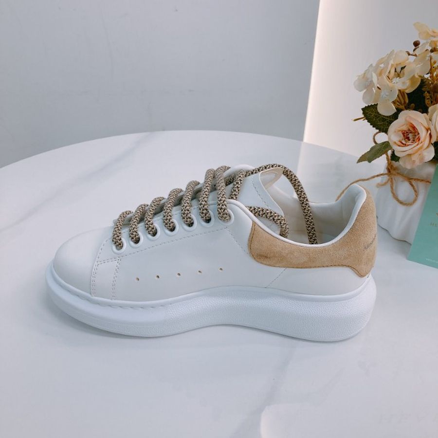 MS0672 Alexander Mcqueen 亞歷山大 麥昆 厚底休閒鞋 牛皮 白色 焦糖色 Oversized Sneakers Size 34.5 Calfskin White X Camel-4