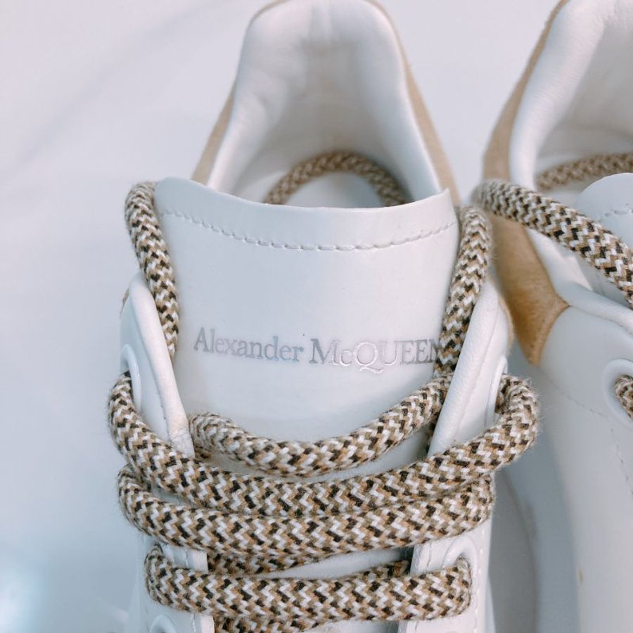 MS0672 Alexander Mcqueen 亞歷山大 麥昆 厚底休閒鞋 牛皮 白色 焦糖色 Oversized Sneakers Size 34.5 Calfskin White X Camel-9