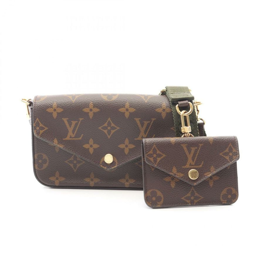 路易威登 Multi Pochette Felicie 單肩包/手提包,塗層帆布,Monogram 圖案,女士款,棕色/綠色,M80091-0