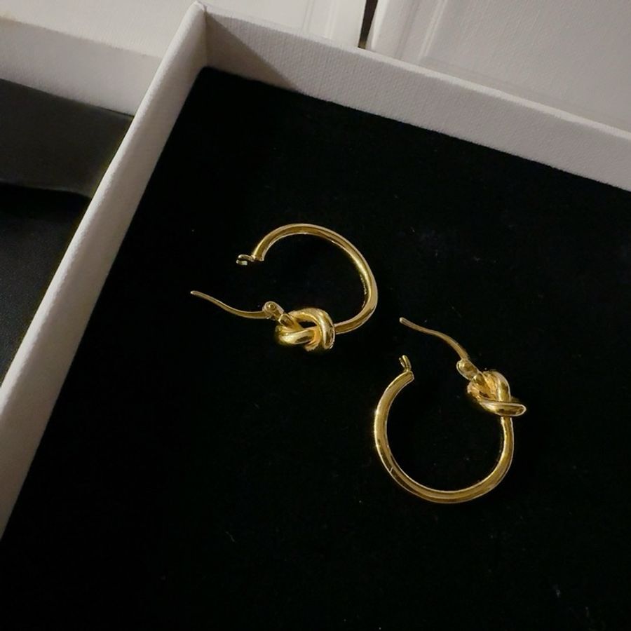 Celine 扭結耳環 金色Knot圈形-5