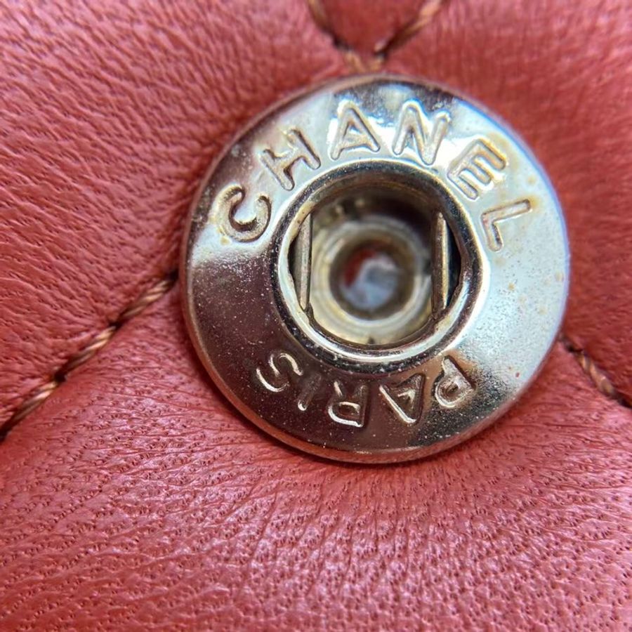Chanel香奈兒cf中號棕紅色羊皮雙蓋淡金扣鏈條包,芯片款-7