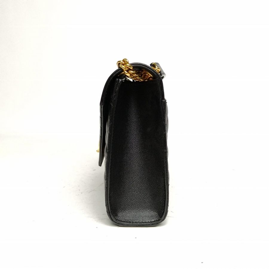 SAINT LAURENT Envelope絎縫紋理信封包中號黑色牛皮金扣-1