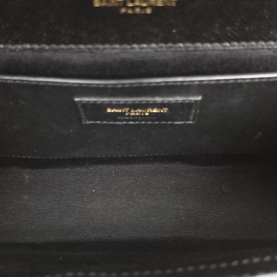SAINT LAURENT Envelope絎縫紋理信封包中號黑色牛皮金扣-5