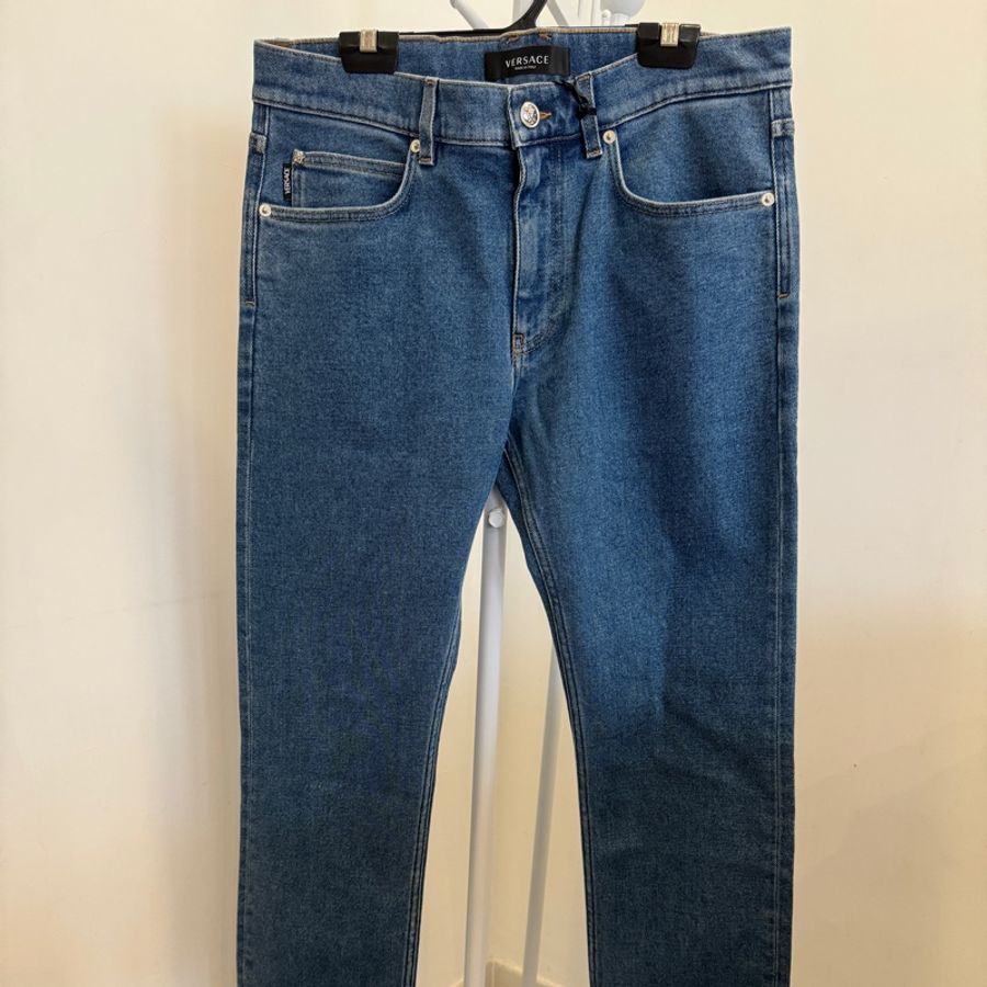 Versace/範思哲 簡約純色直筒牛仔褲 男女同款 藍色-2