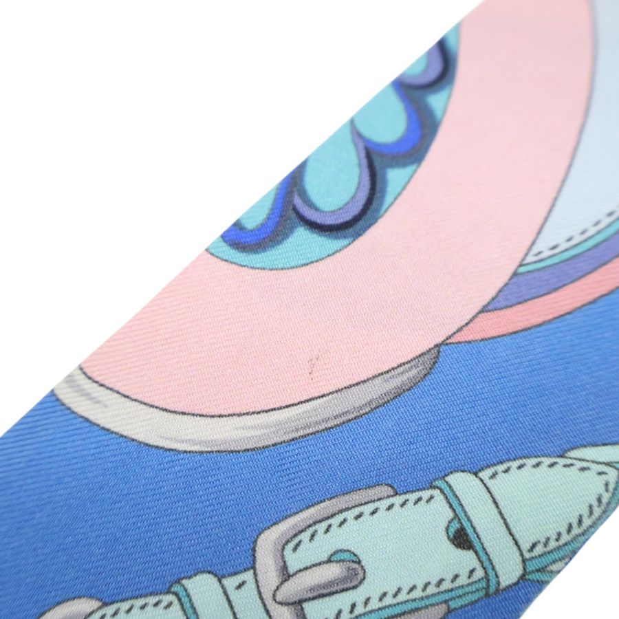 藍色 鎖鏈/花卉 圖案 絲綢 Twilly 絲巾【HERMES 愛馬仕】-5