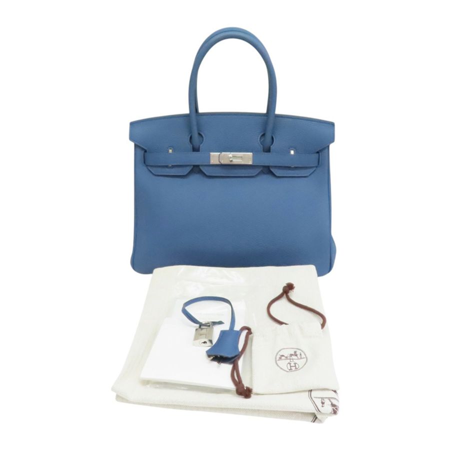 瑪瑙藍色 Togo牛皮 Birkin 30 柏金包 手提包 X刻 銀釦【HERMES 愛馬仕】-10