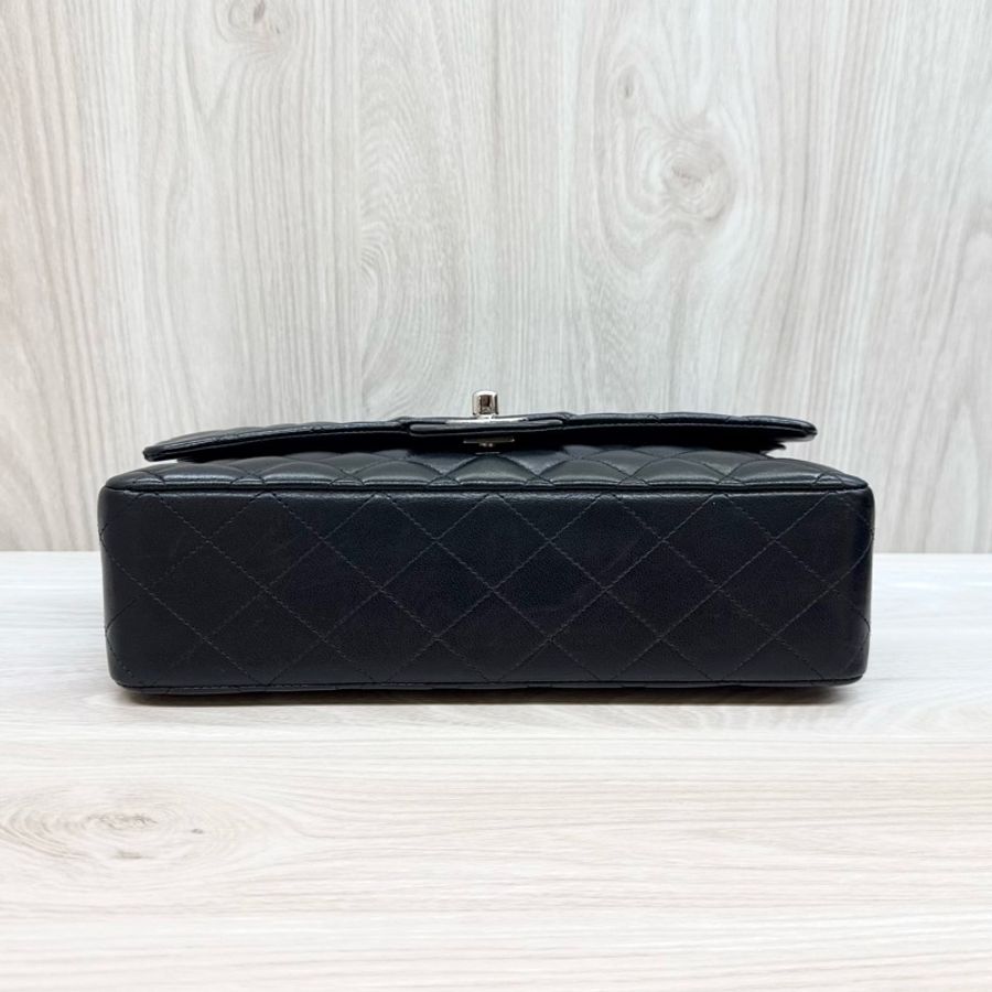CHANEL黑銀羊皮CF25口蓋包A01112-5