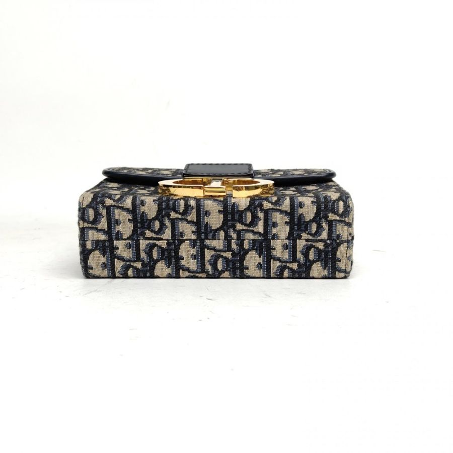 DIOR 30Montaigne蒙田Box藍色帆布金扣Oblique印花-3