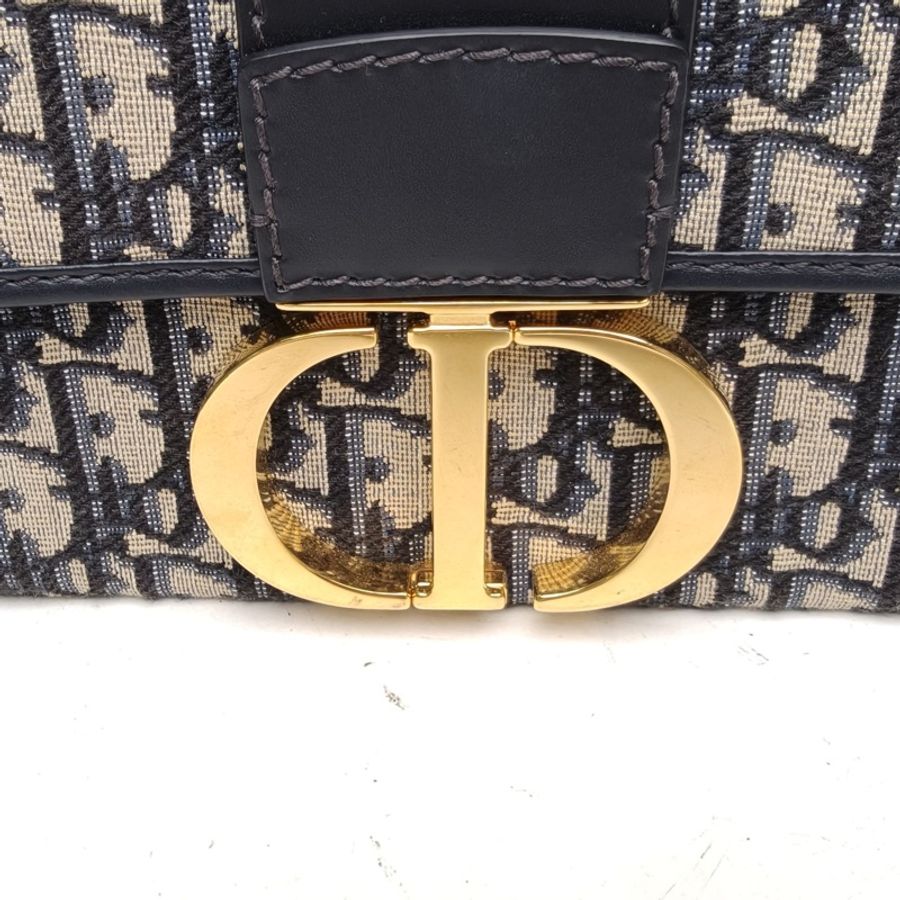 DIOR 30Montaigne蒙田Box藍色帆布金扣Oblique印花-4