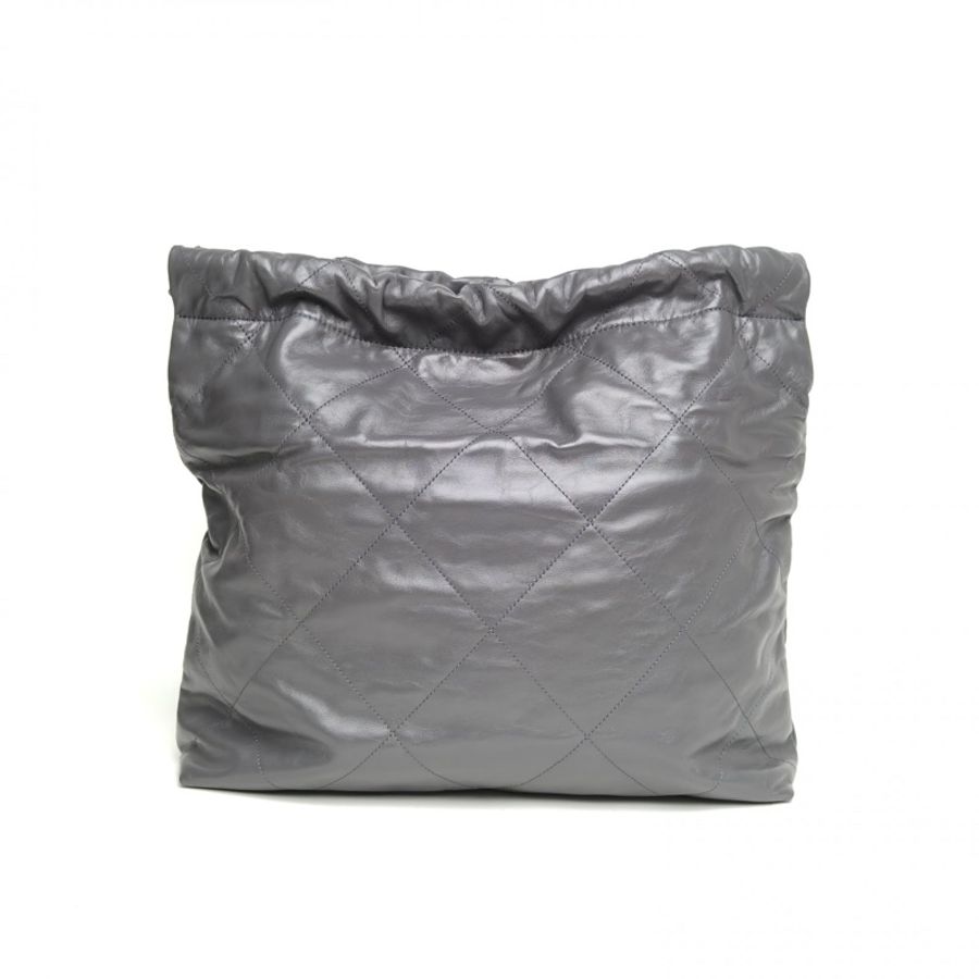 CHANEL 22BagTote托特包中號灰色牛皮晶片開銀扣-2
