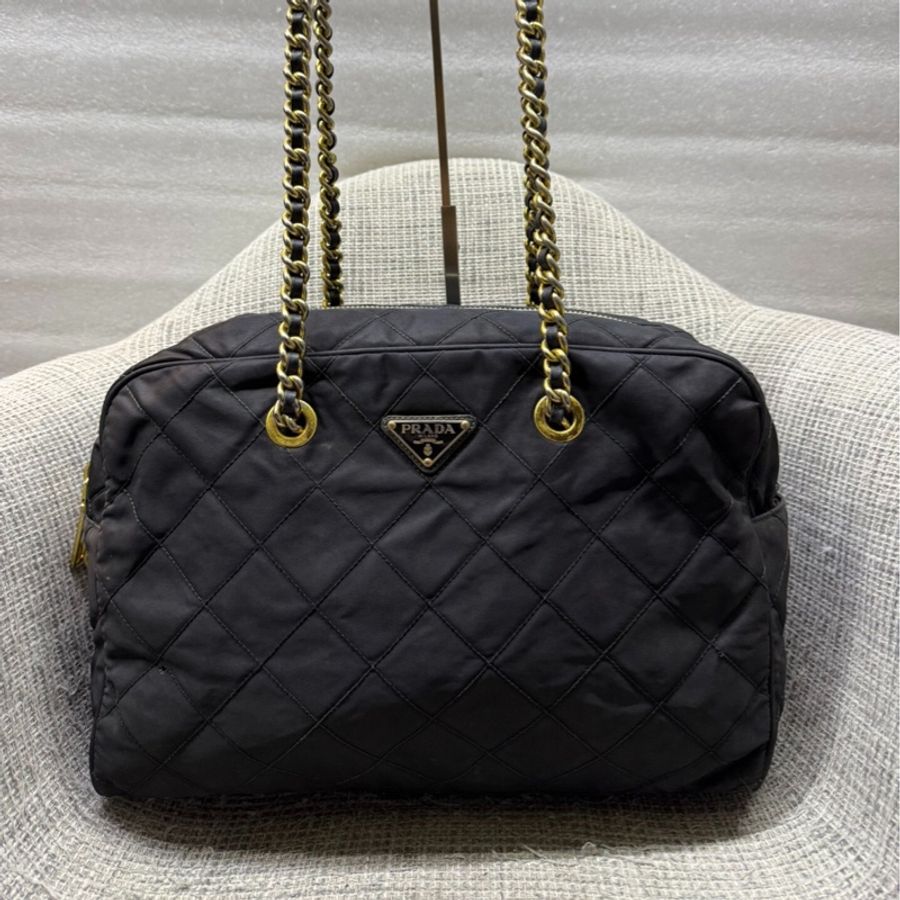 【人生第一個大牌包🤩全網最低價✨】Prada 普拉達 黑色尼龍菱格紋 單肩鏈條包-2