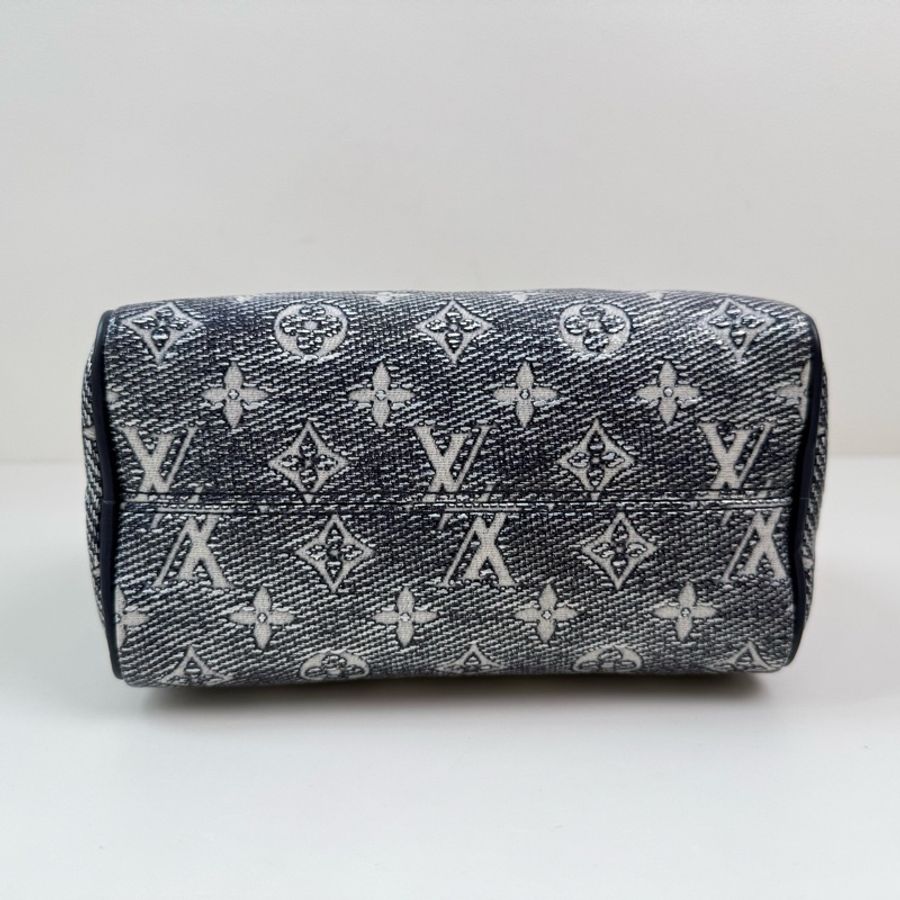 Louis Vuitton/路易威登 speedy  海軍藍老花斜挎包  金扣 配件：肩帶-7