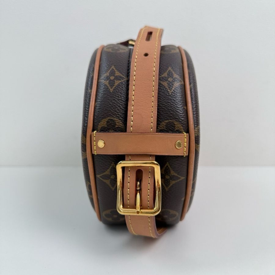 Louis Vuitton/路易威登 棕色老花圓餅斜挎包 金扣-4