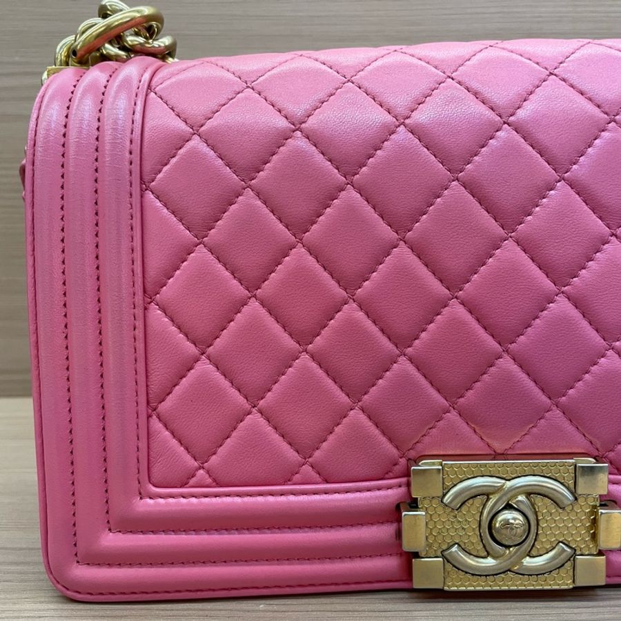 Chanel 香奈儿 leboy 中号 牛皮粉色金扣 單肩斜挎鏈條包 2017年 23開 尺寸底長25*高14*寬8* 有塵袋 無卡無盒子-4