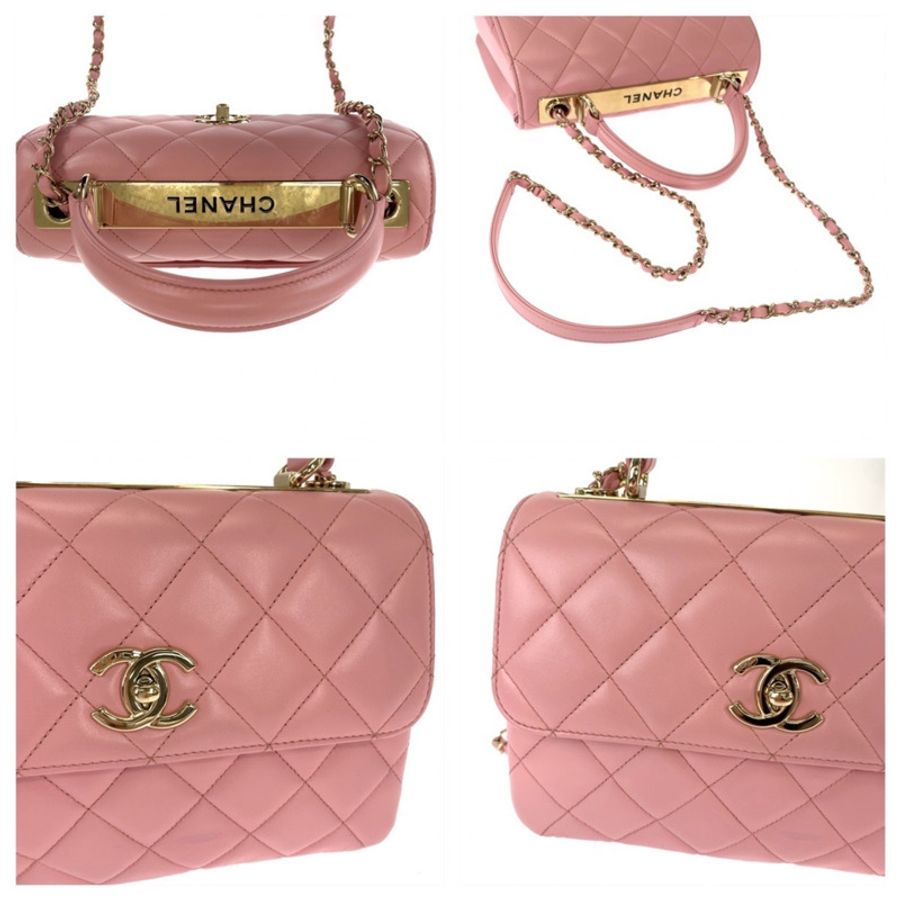 香奈兒 (CHANEL) Matelassé Coco Mark 旋扣式 Logo 飾片粉金色五金羊皮鏈條單肩包/手提包 兩用女士-5