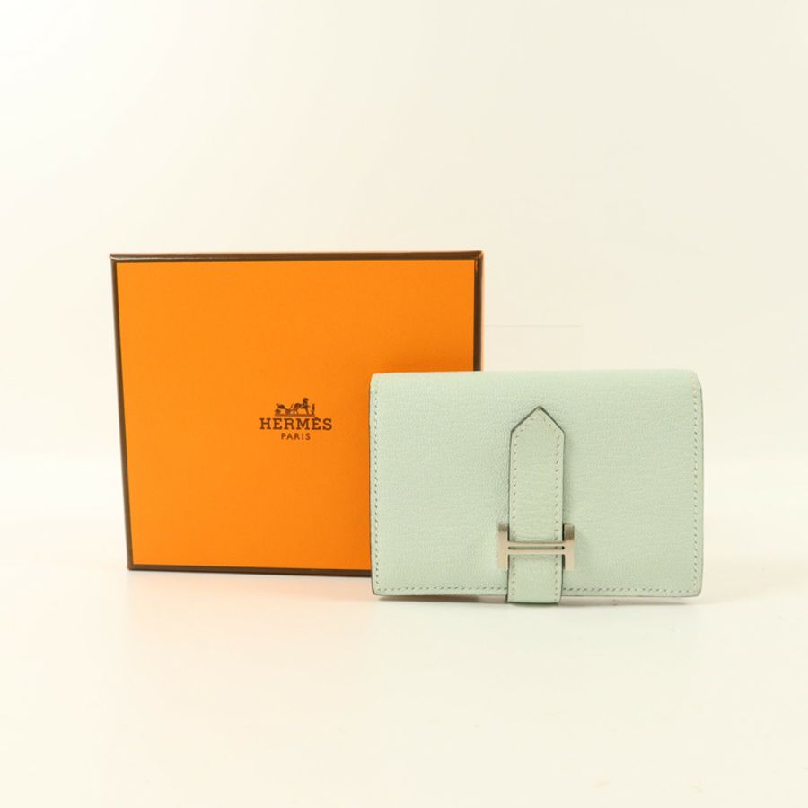 HERMES 【激減優惠】Chevre皮革Bearn Mini Wallet錢包Vert Peppermint-8