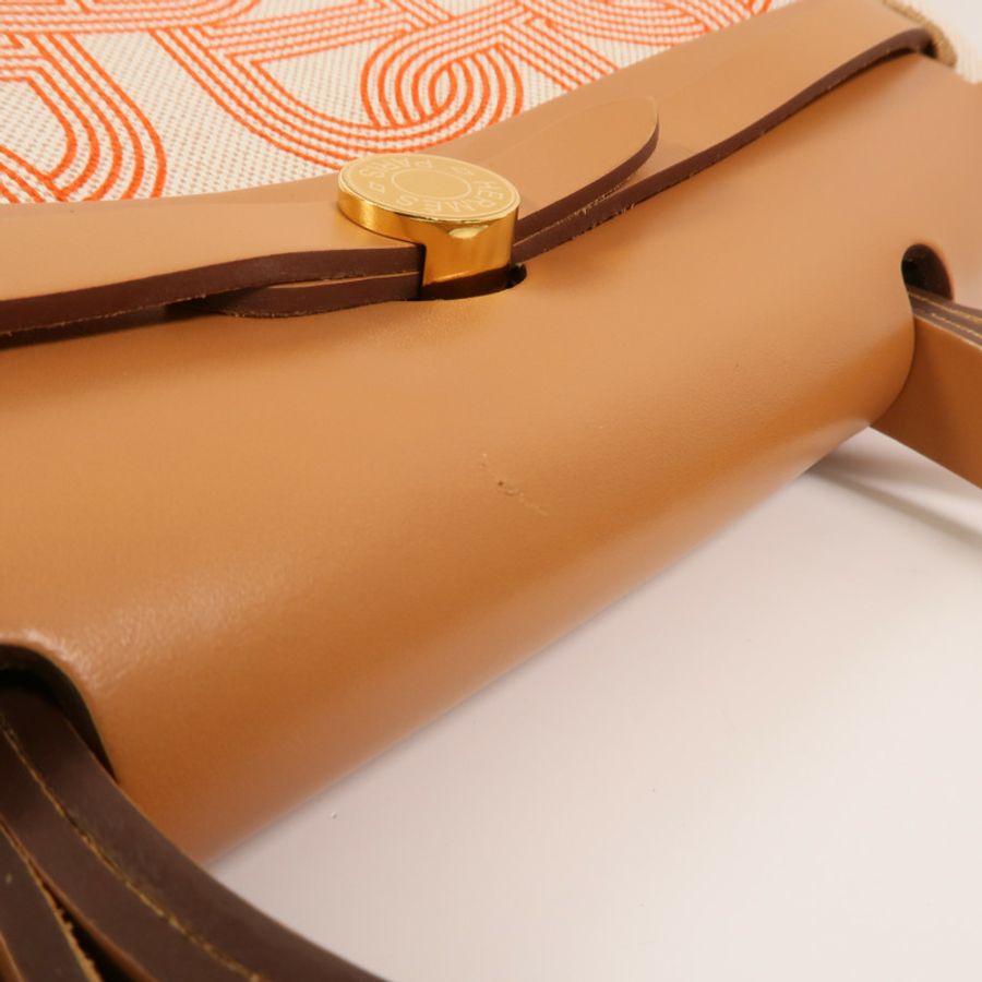 HERMES 帆布Herbag PM手挽肩背兩用袋Orange Mecano/Beige-16