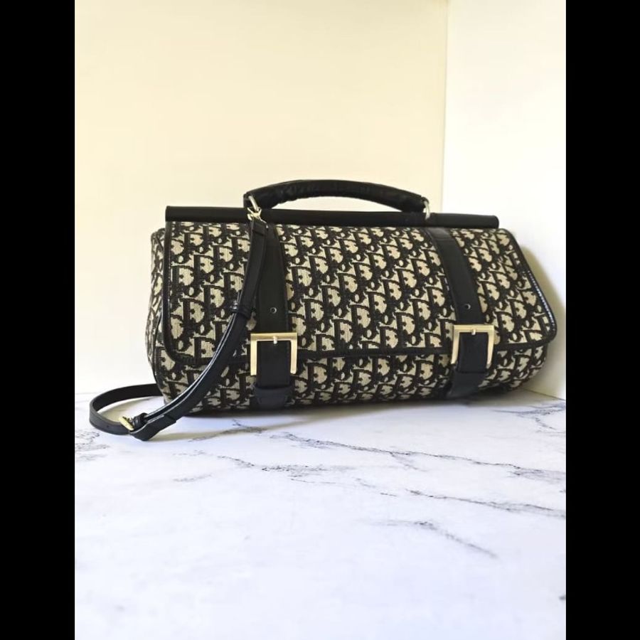LA LUNE-絕版中古包 Dior黑色老花波士頓包 斜背包 側背包 單肩包 二手-2