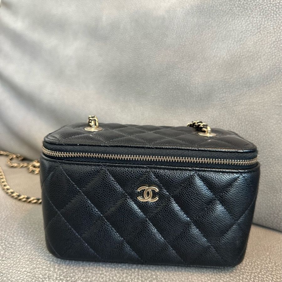 Chanel Vanity Case荔枝皮黑盒子金鏈 化妝包 二手-0
