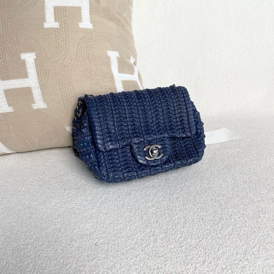 Chanel • Cf 17 深藍牛皮編織銀釦方胖子-5